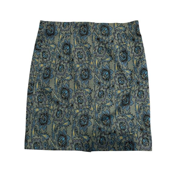 J Jill Pull On Elastic Waist Knit Skirt Teal Blue Floral Polyester M - Picture 2 of 4